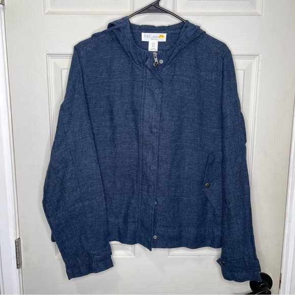 C&C CALIFORNIA Women 4 Pockets 100% Linen Blue Navy Comfort Light Sweater Sz XL - Picture 1 of 9
